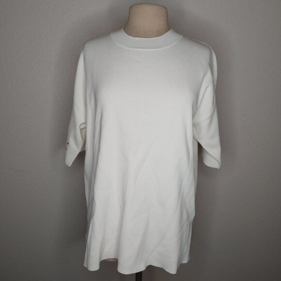 Zara Tops - Zara Womens Top Medium Ribbed Short Sleeve Embroidered Flower Sleeves Ivory